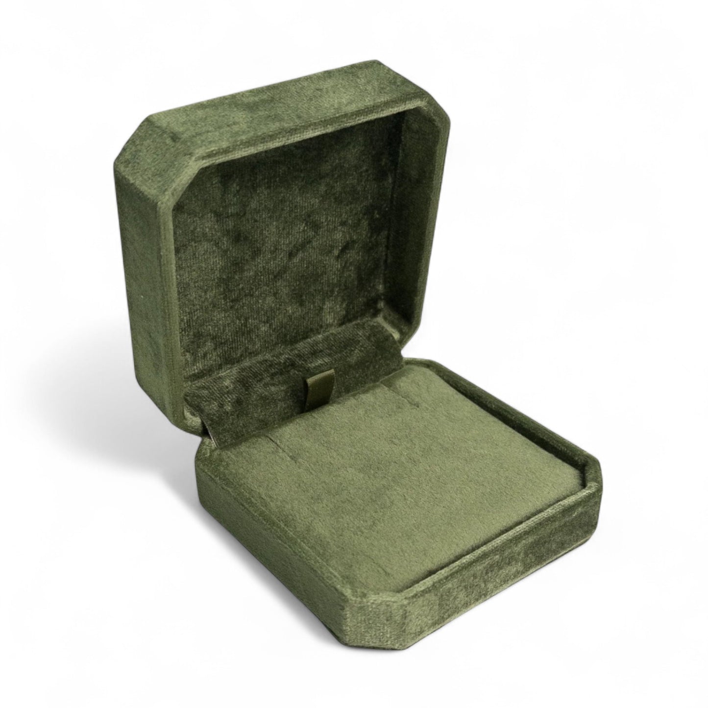 Olive Green Cut Corner Square Hinged Velvet Necklace Box