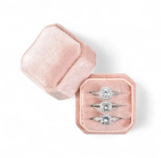 Cut Corner Square Velvet Triple Ring Box