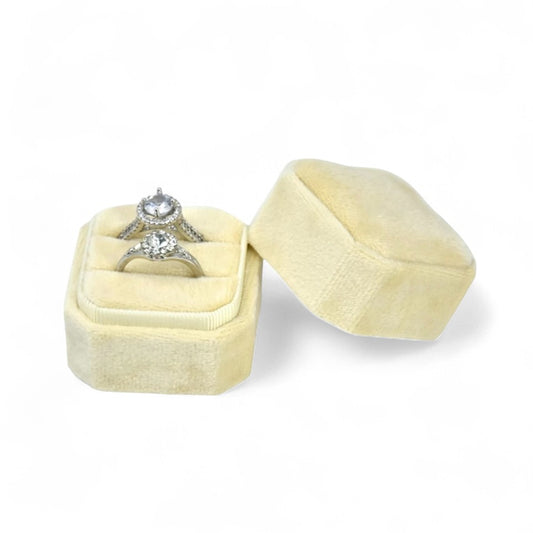 Cut Corner Square Velvet Ring Box - Double