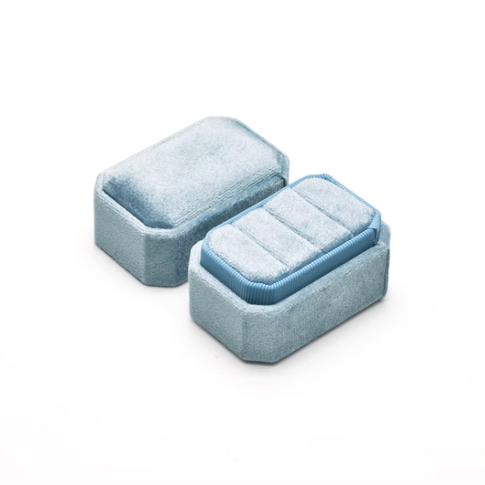 Cut Corner Rectangle Velvet Triple Ring Box