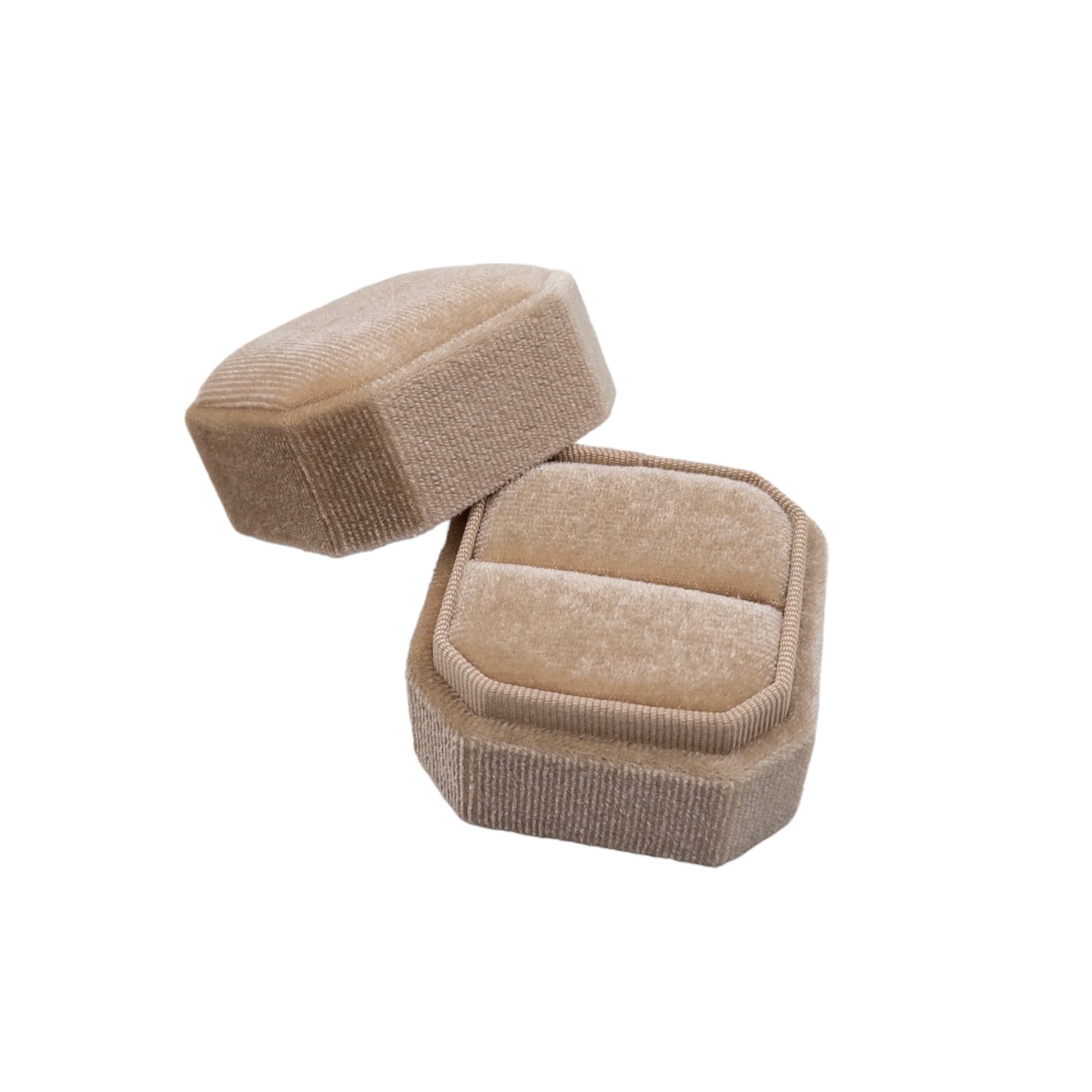 Cream Velvet Single Ring Box with Lid