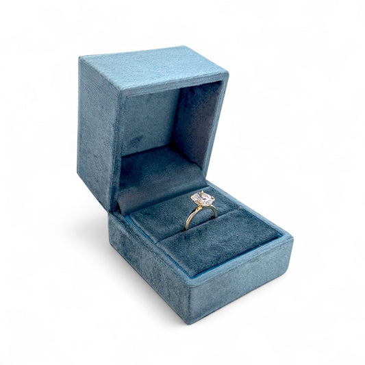 Teal Blue - Classic Hinge Square Velvet Single Ring Box