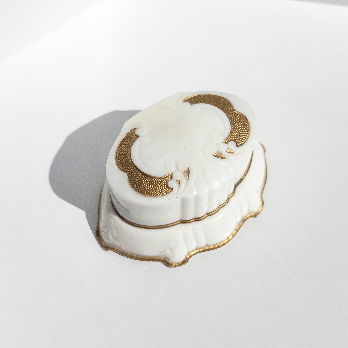 Vintage White and Gold Celluloid Ring Box