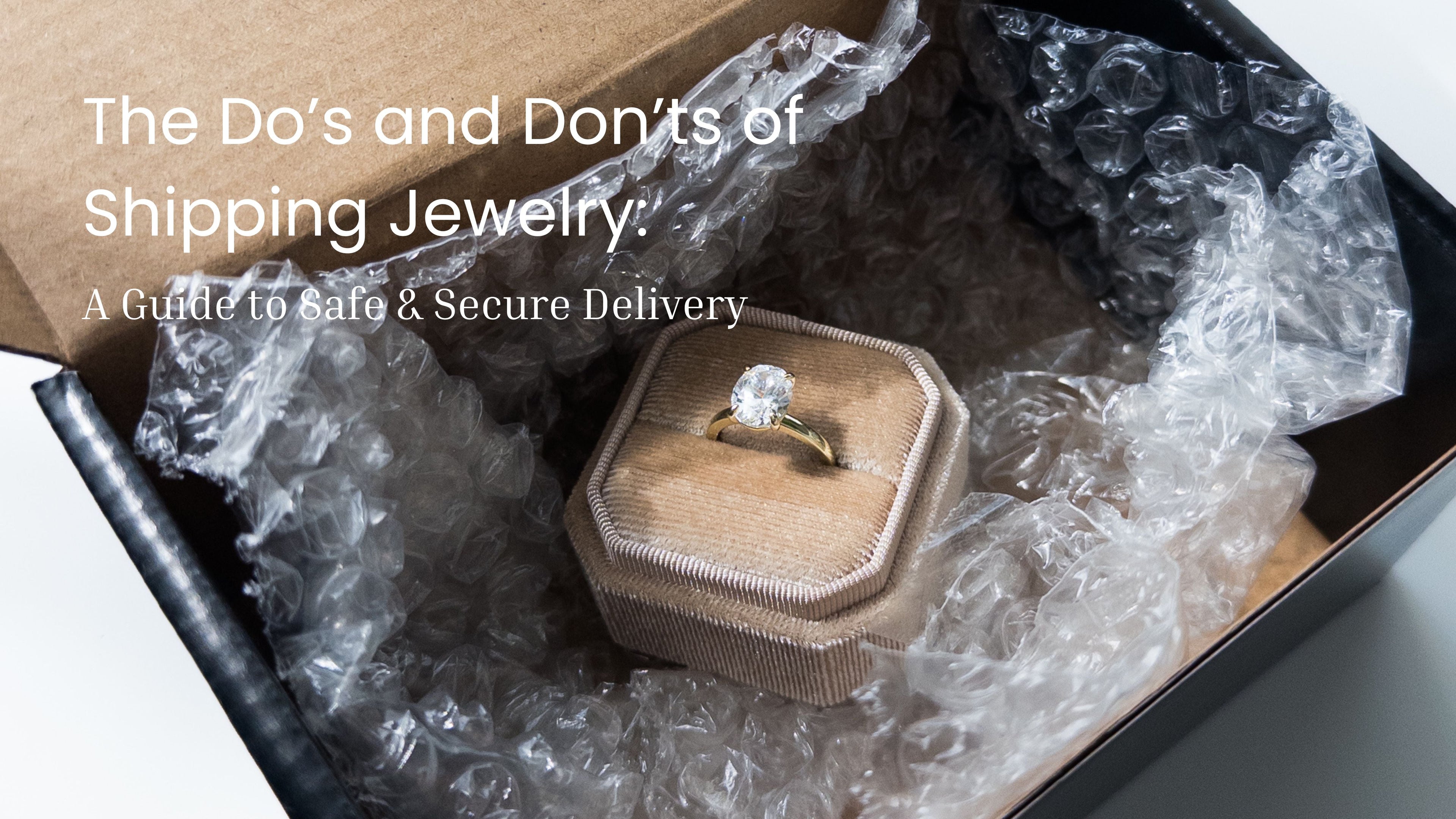 A ring in a ring box packed in an open shipping box