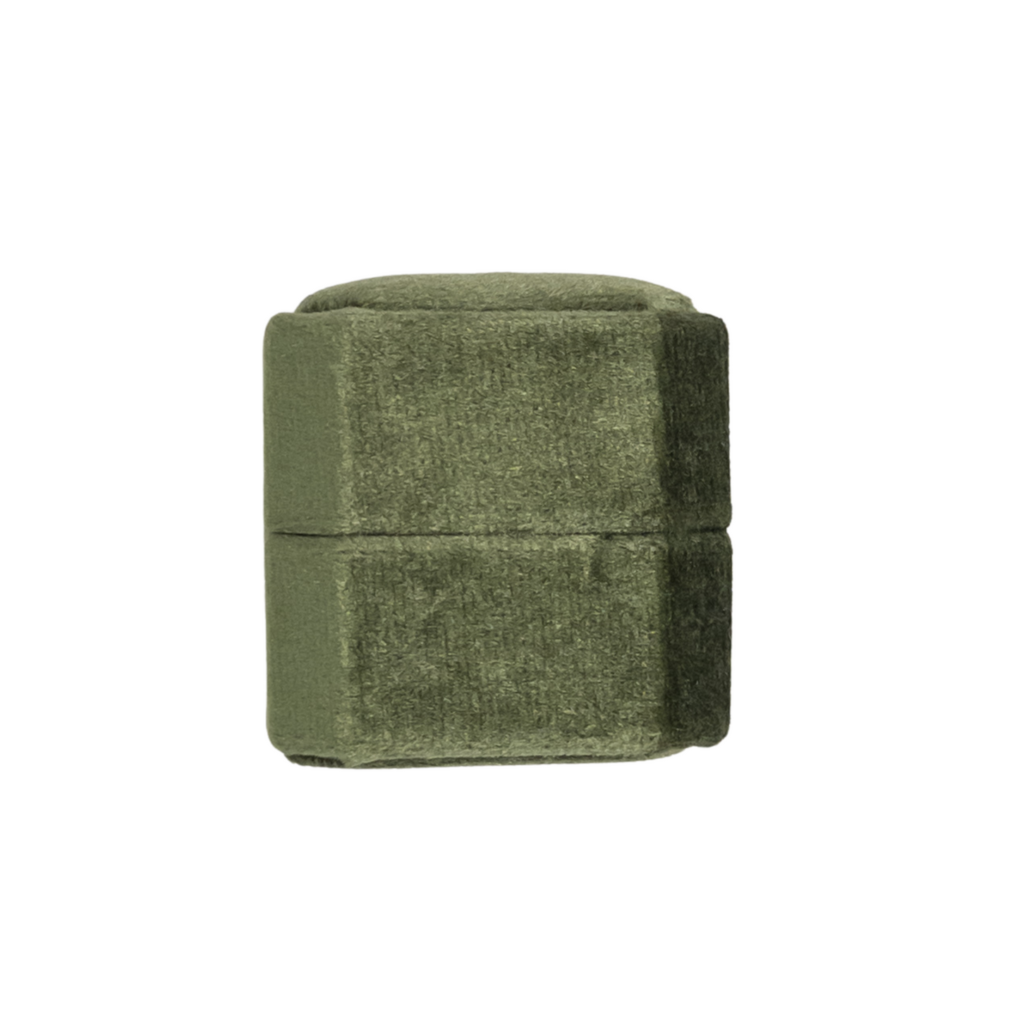 Olive Green Cut Corner Square Velvet Single Ring Box