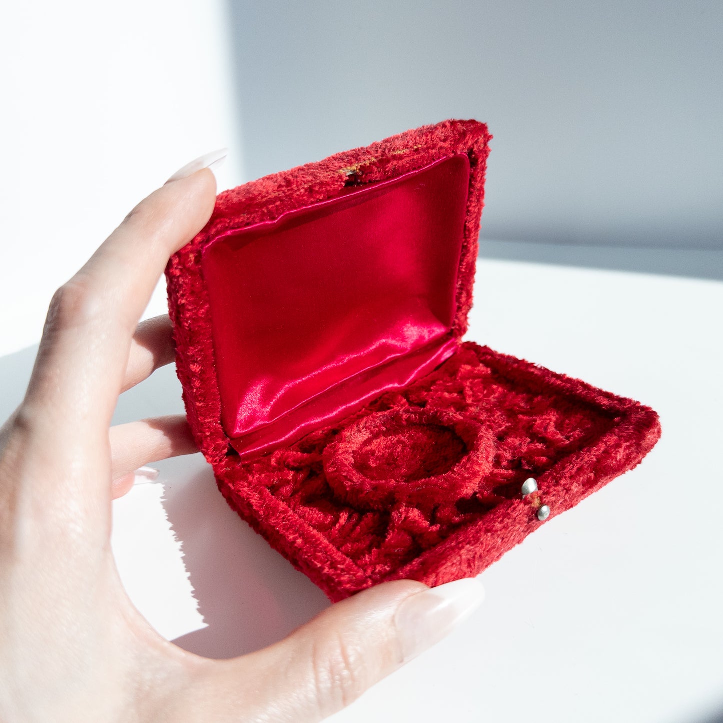 Antique Red Velvet Pocket Watch Box