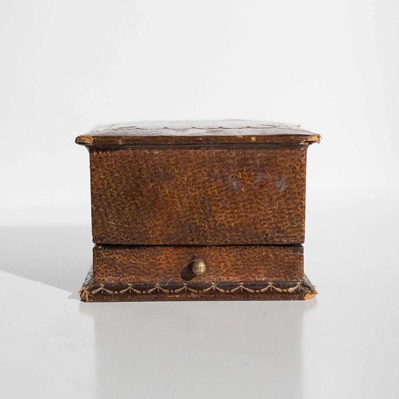 1900's Antique Brown Leather Ring Box