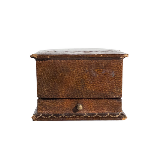 1900's Antique Brown Leather Ring Box