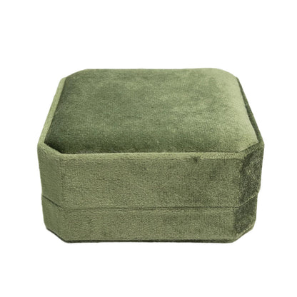 Olive Green Cut Corner Square Hinged Velvet Necklace Box