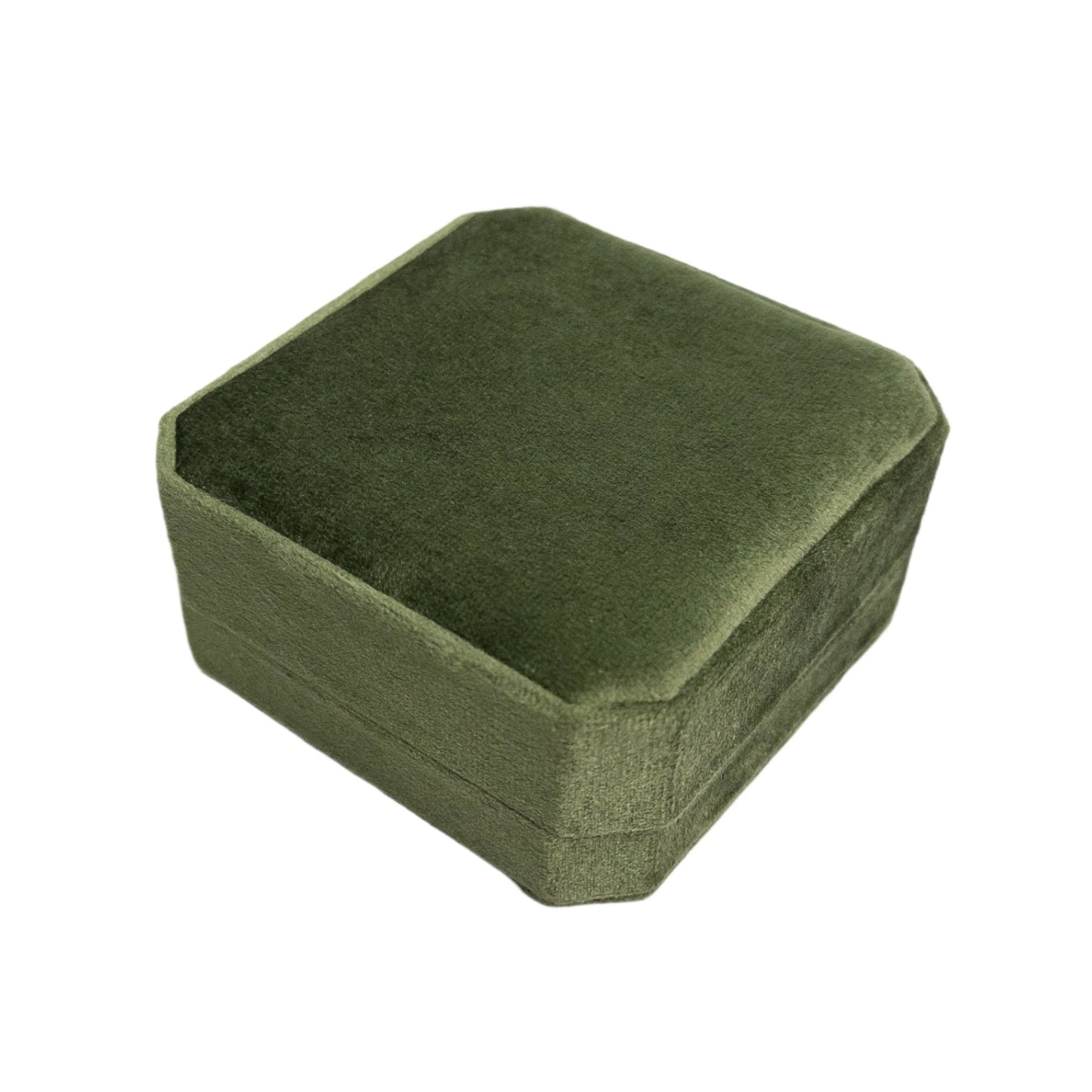 Olive Green Cut Corner Square Hinged Velvet Necklace Box