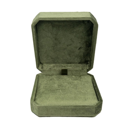 Olive Green Cut Corner Square Hinged Velvet Necklace Box