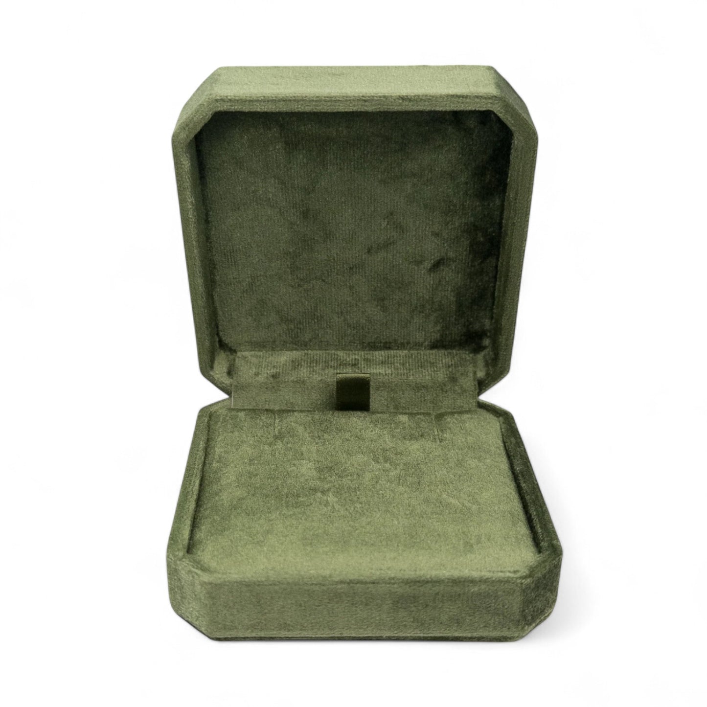 Olive Green Cut Corner Square Hinged Velvet Necklace Box