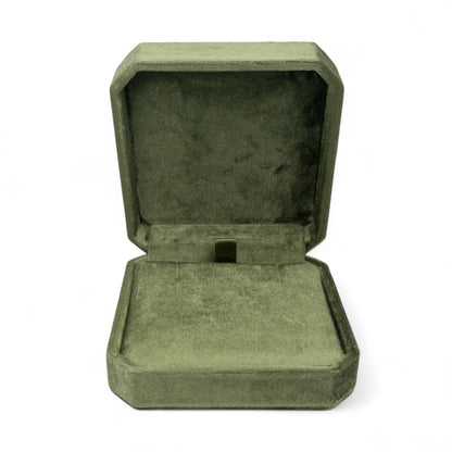 Olive Green Cut Corner Square Hinged Velvet Necklace Box