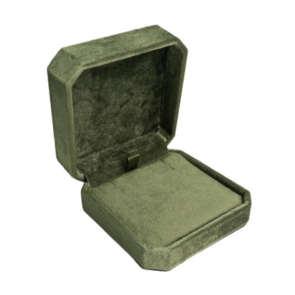 Olive Green Cut Corner Square Hinged Velvet Necklace Box