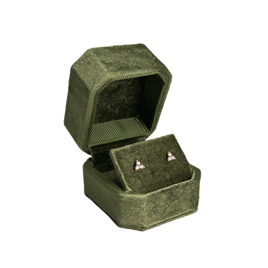 Olive Green Cut Corner Square Velvet Stud Earring Box