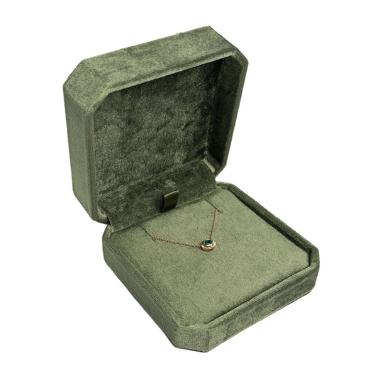 Olive Green Cut Corner Square Hinged Velvet Necklace Box