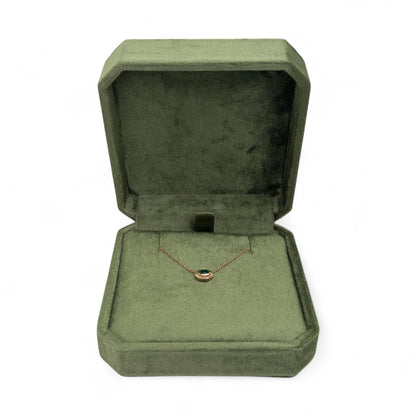 Olive Green Cut Corner Square Hinged Velvet Necklace Box