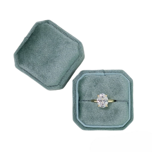 Aqua Blue Velvet Cut Corner Square Single Ring Box