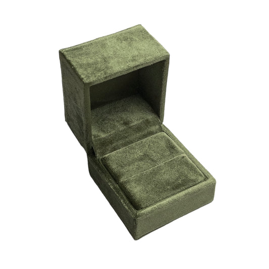 Olive Green - Classic Hinge Square Velvet Single Ring Box