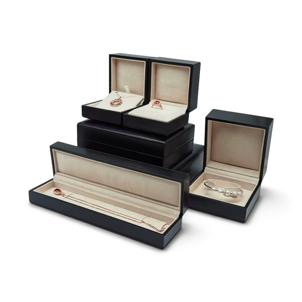 Black Faux Leather and Cream Suede Square Box Collection