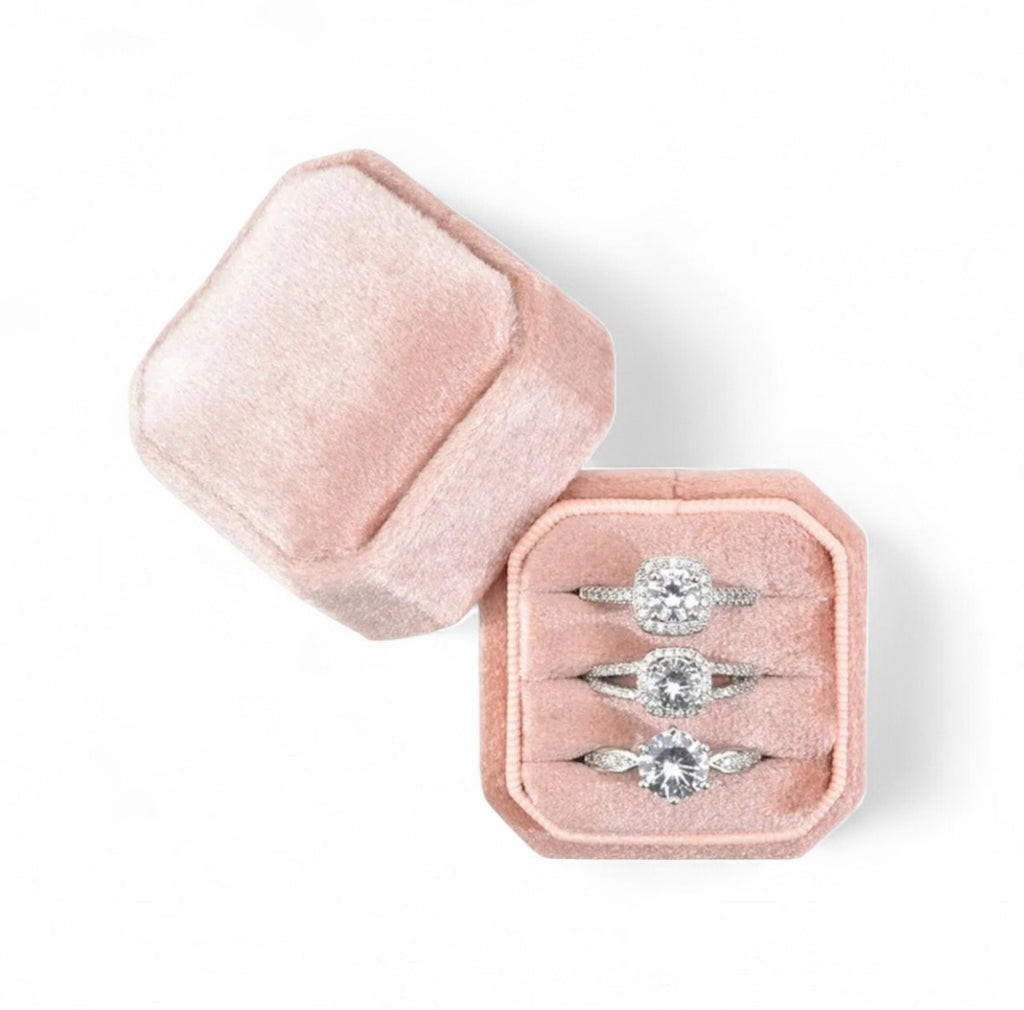 Cut Corner Square Velvet Ring Box - Triple