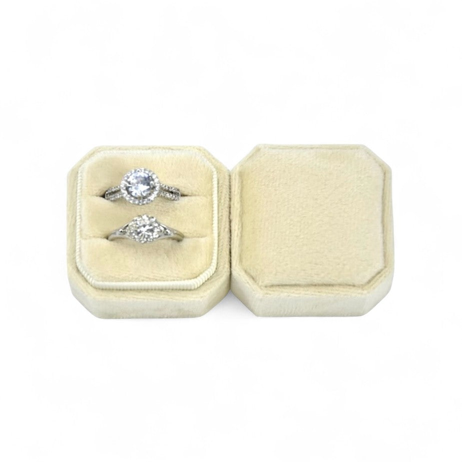Cut Corner Square Velvet Ring Box - Double