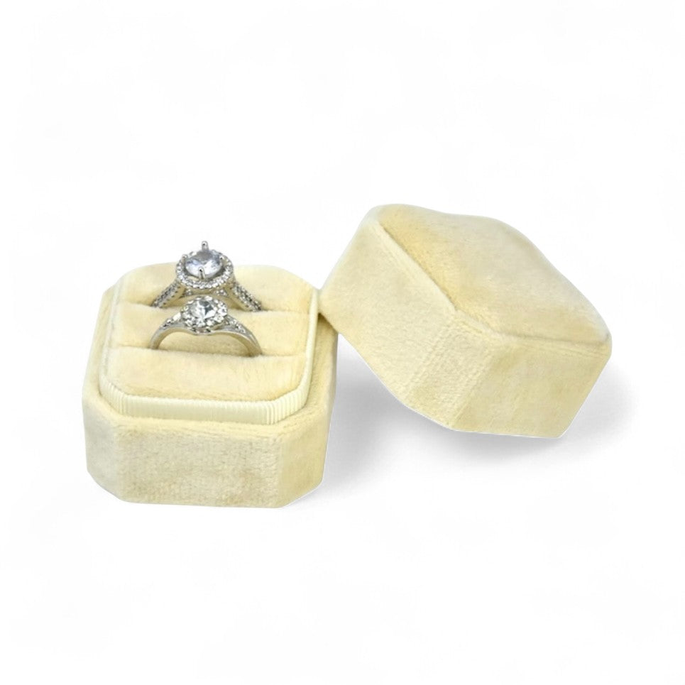 Cut Corner Square Velvet Ring Box - Double