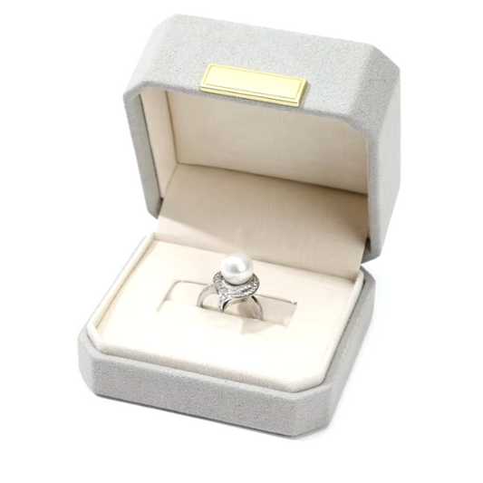 Grey Suede Cut Corner Rectangle Single Ring Box