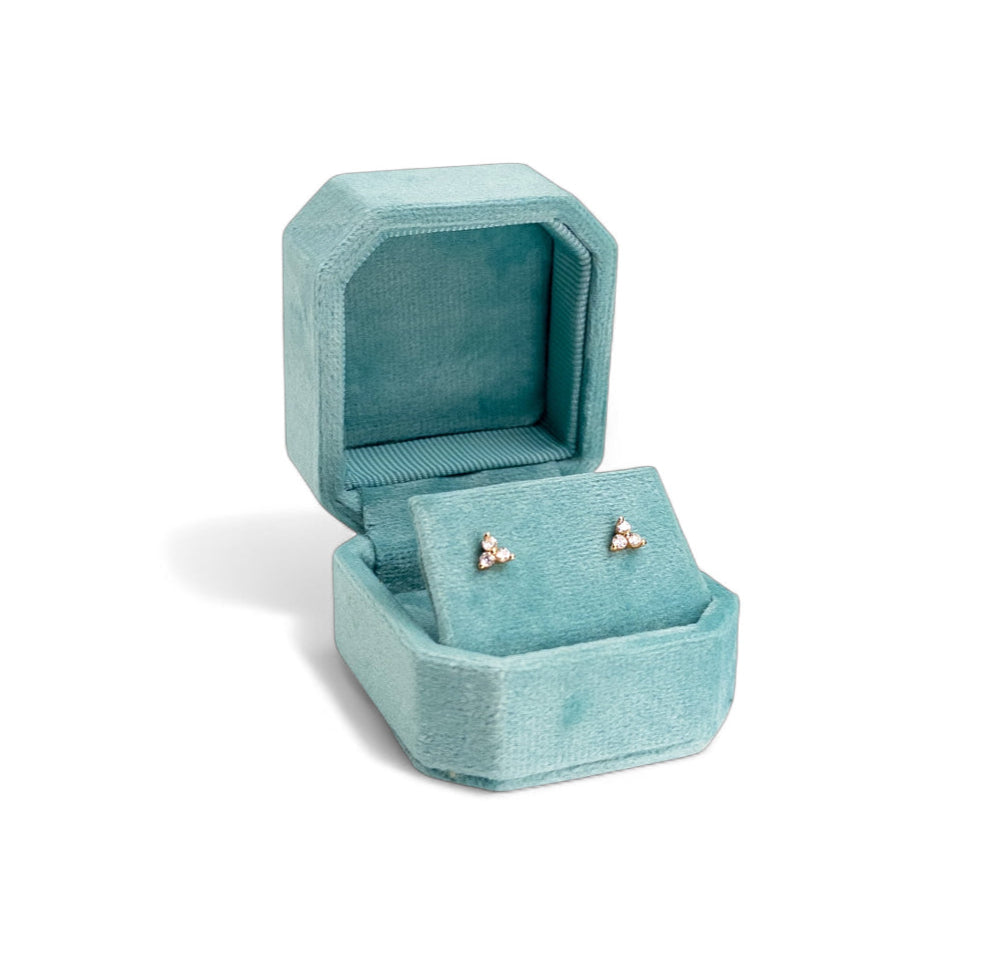 Cut Corner Square Velvet Stud Earring Box