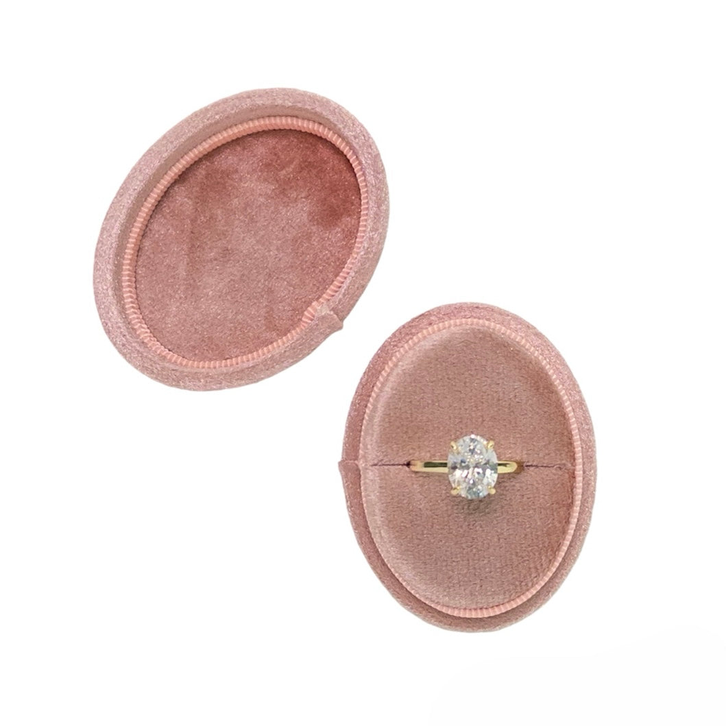 Peach Pink Oval Velvet Single Ring Box