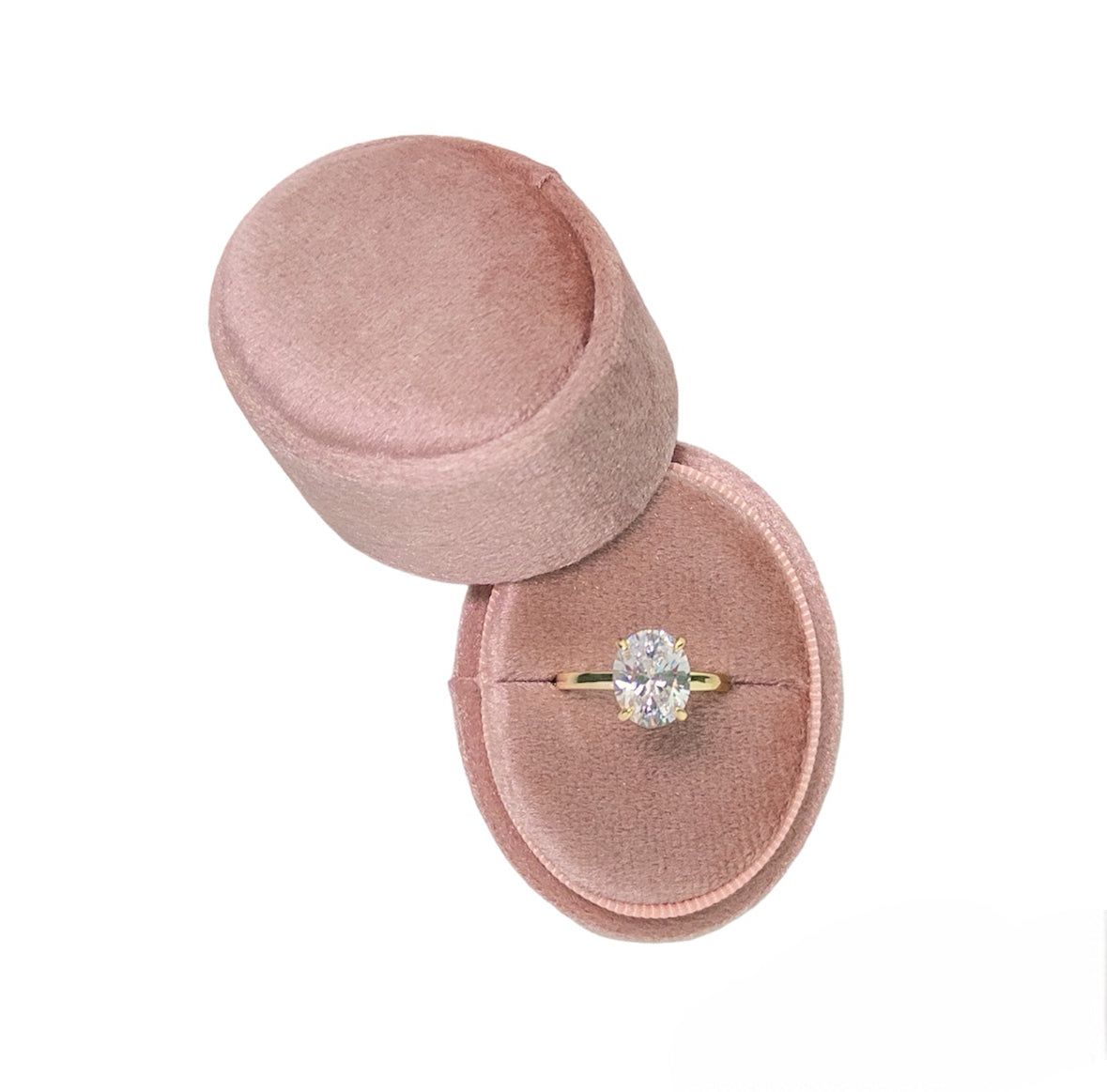 Peach Pink Oval Velvet Single Ring Box