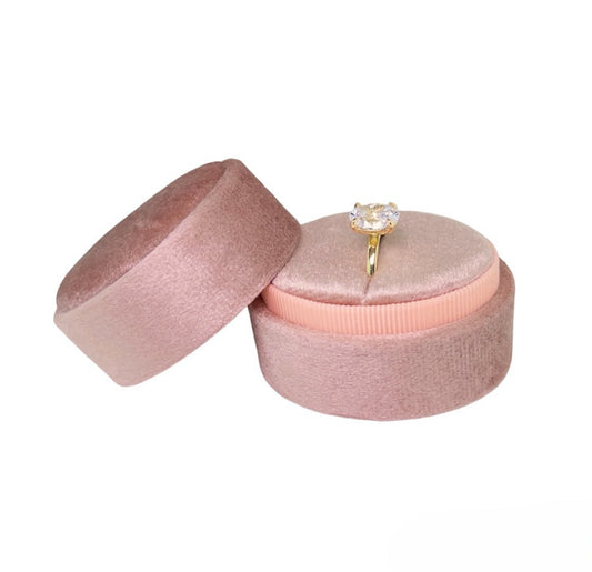 Peach Pink Oval Velvet Single Ring Box