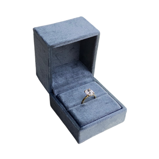 Grey Blue - Classic Hinge Square Velvet Single Ring Box