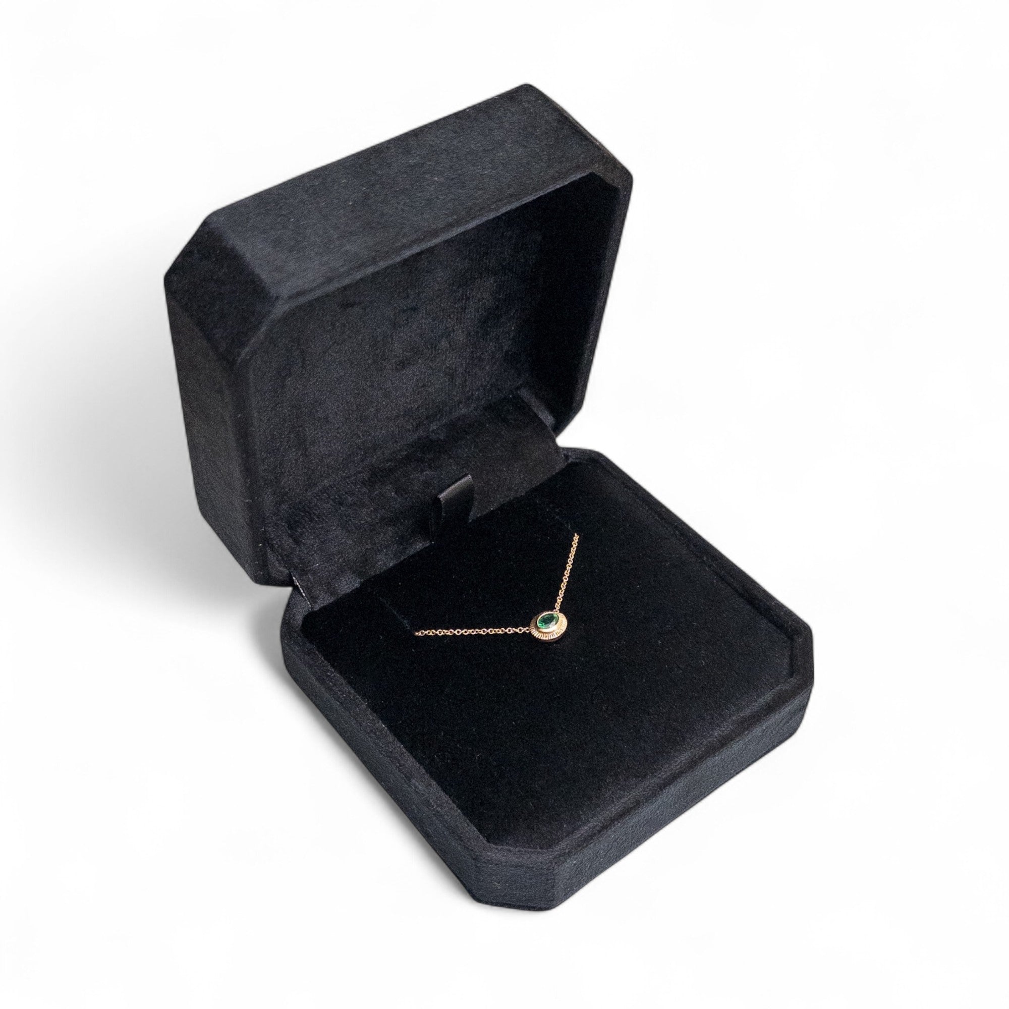 Black Cut Corner Square Hinged Velvet Necklace Box