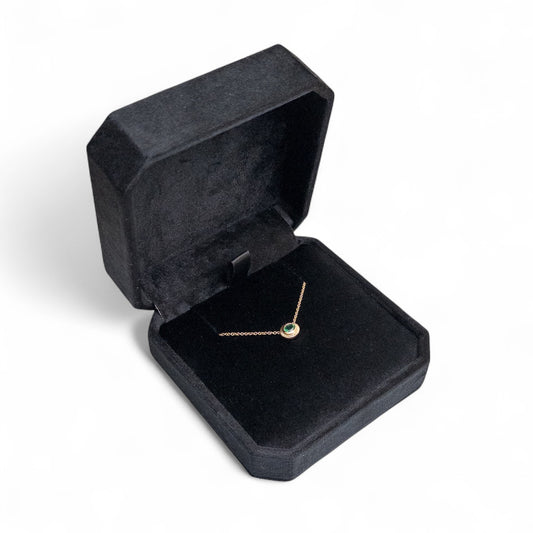 Black Cut Corner Square Hinged Velvet Necklace Box