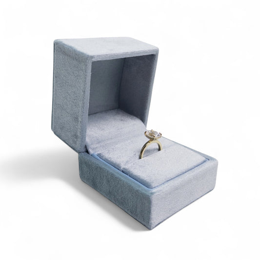 Light Blue - Classic Hinge Square Velvet Single Ring Box