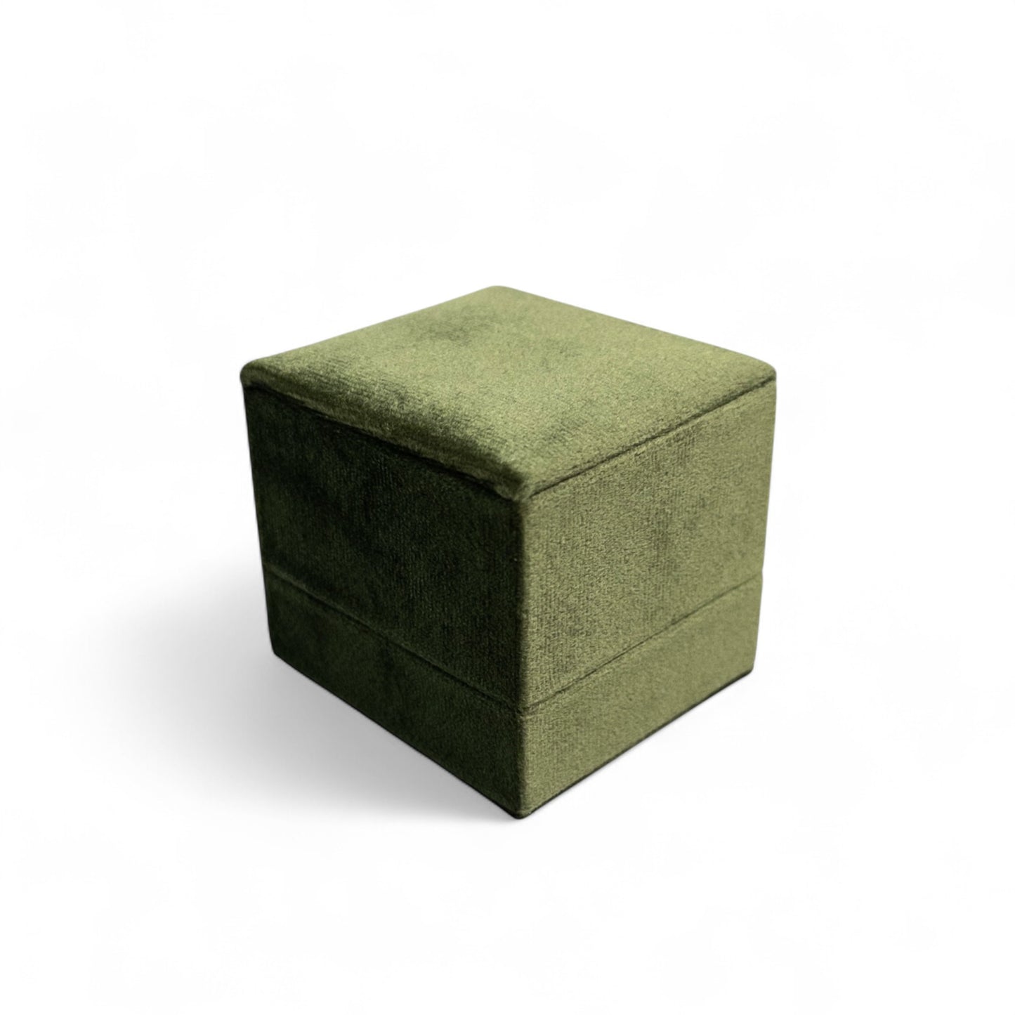 Olive Green - Classic Hinge Square Velvet Single Ring Box