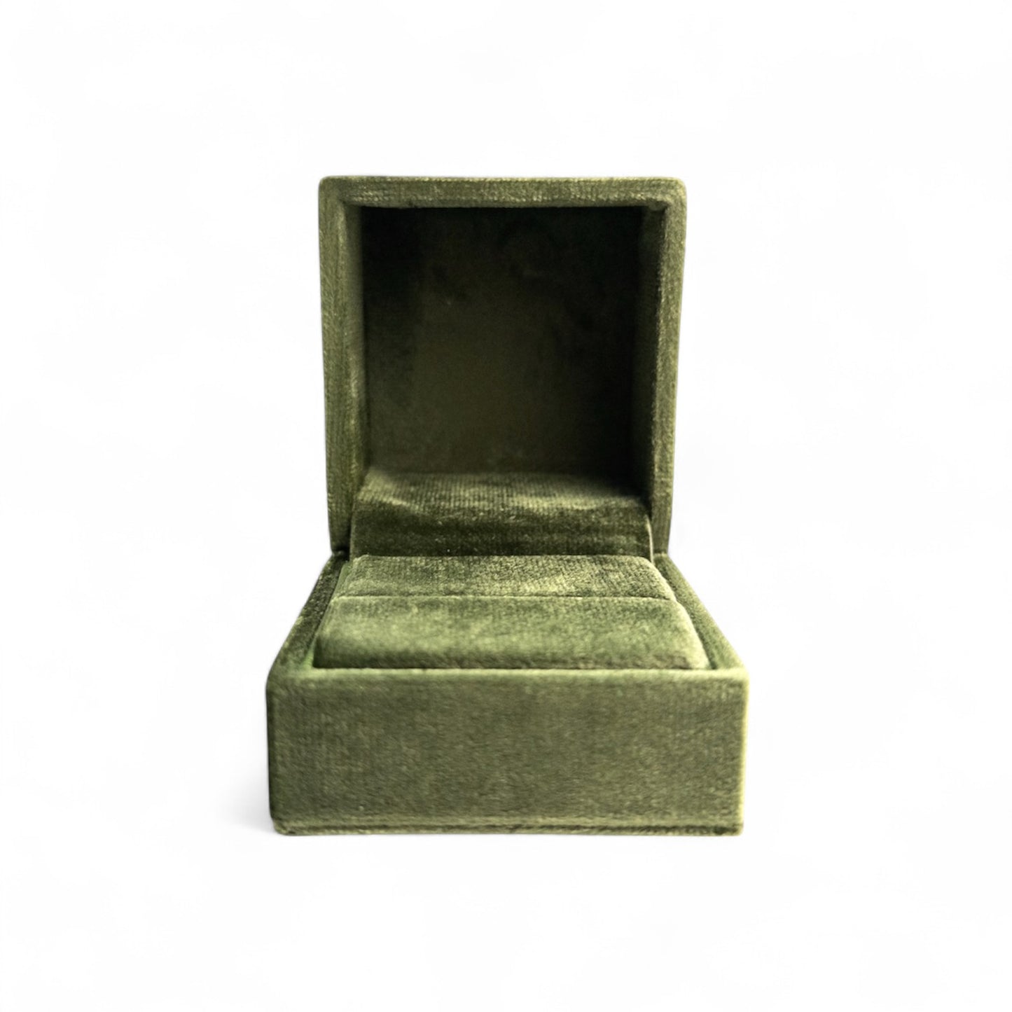 Olive Green - Classic Hinge Square Velvet Single Ring Box