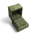 Olive Green - Classic Hinge Square Velvet Single Ring Box