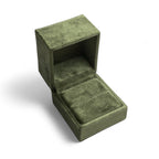 Olive Green - Classic Hinge Square Velvet Single Ring Box