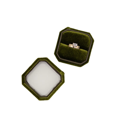 Moss Green Velvet Single Ring Box with Lid