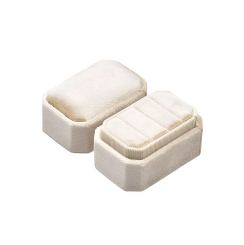 Cut Corner Rectangle Velvet Triple Ring Box