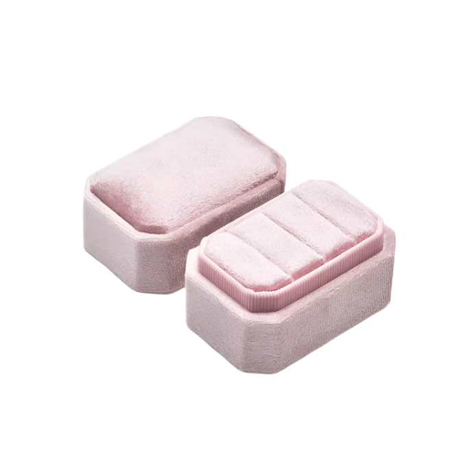 Cut Corner Rectangle Velvet Triple Ring Box