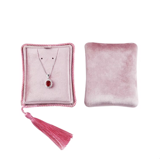 Light Pink Velvet Necklace/Earring Box with Tassel