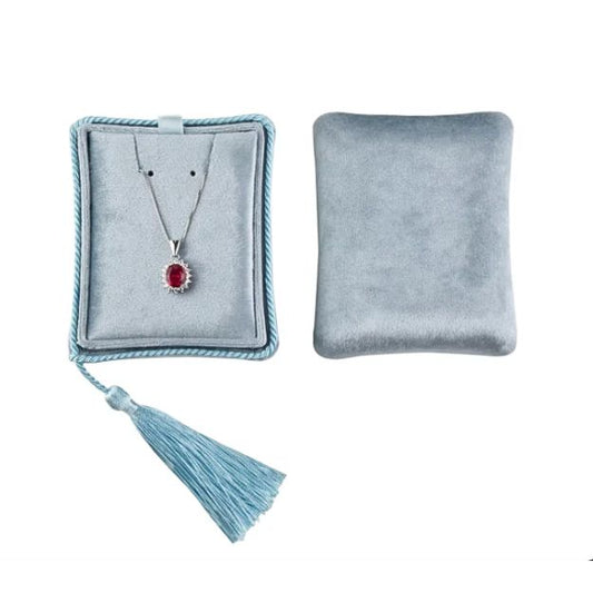 Light Blue Velvet Necklace/Earring Box with Tassel