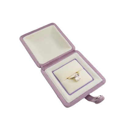 Lilac Purple Velvet Button Single Ring Box