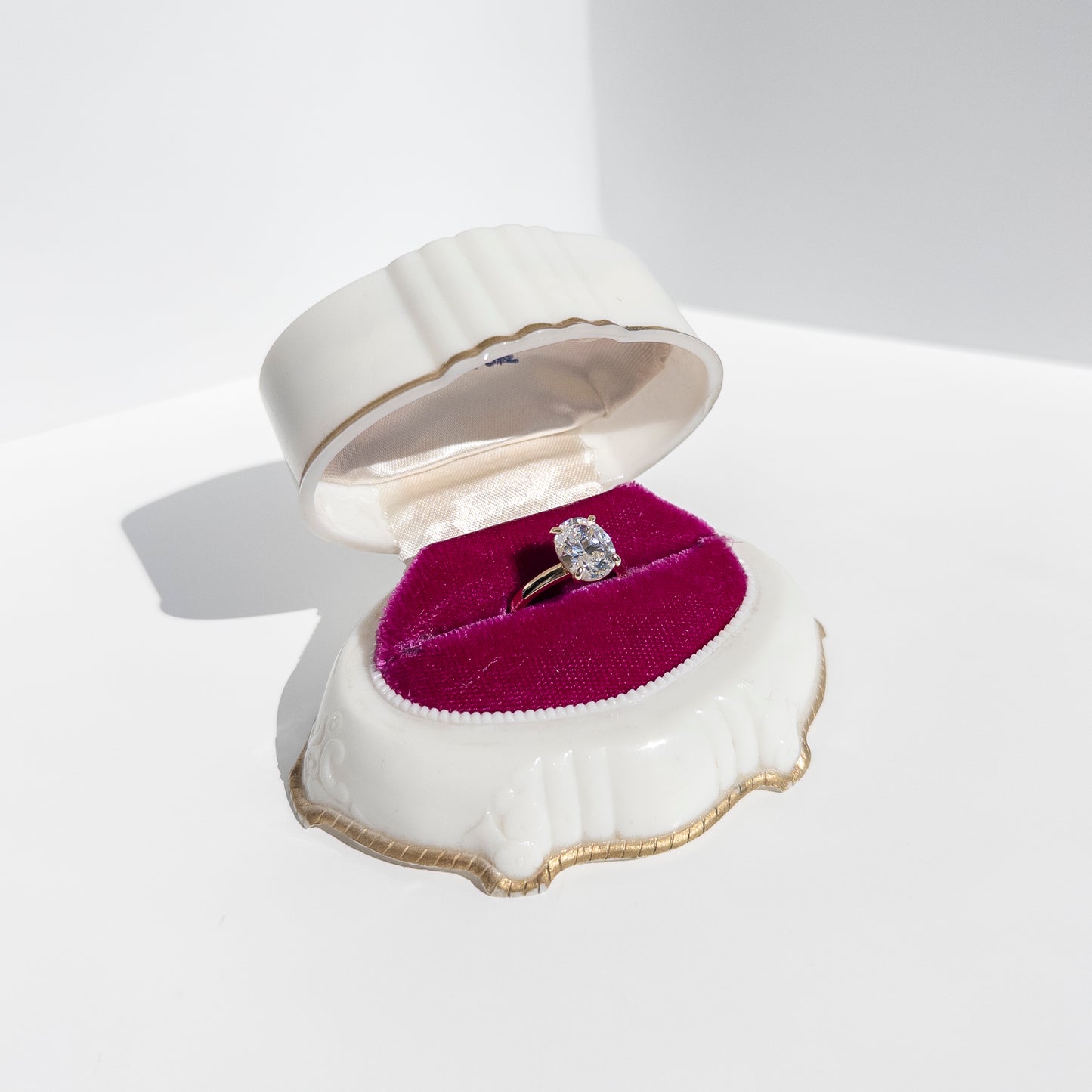 Vintage White and Gold Celluloid Ring Box