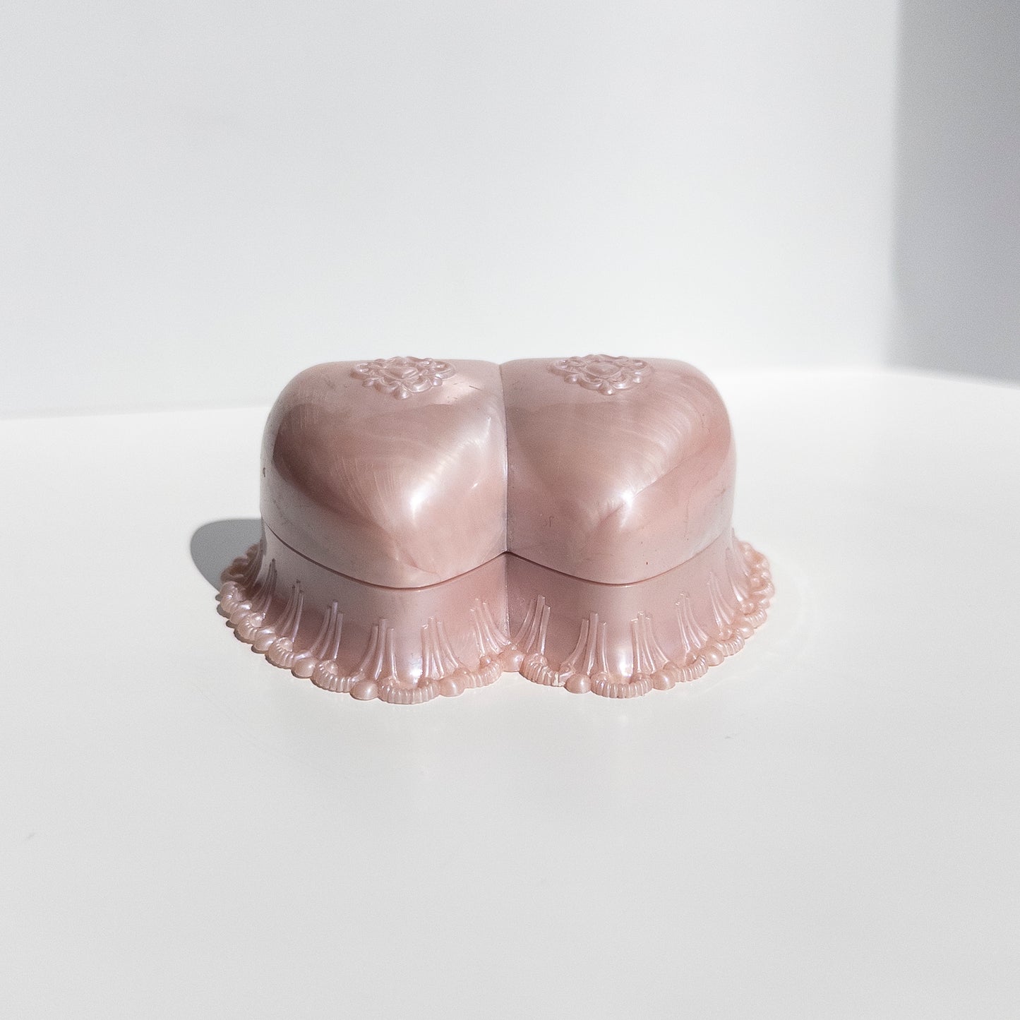 Vintage Pink Hearts Celluloid Ring Box