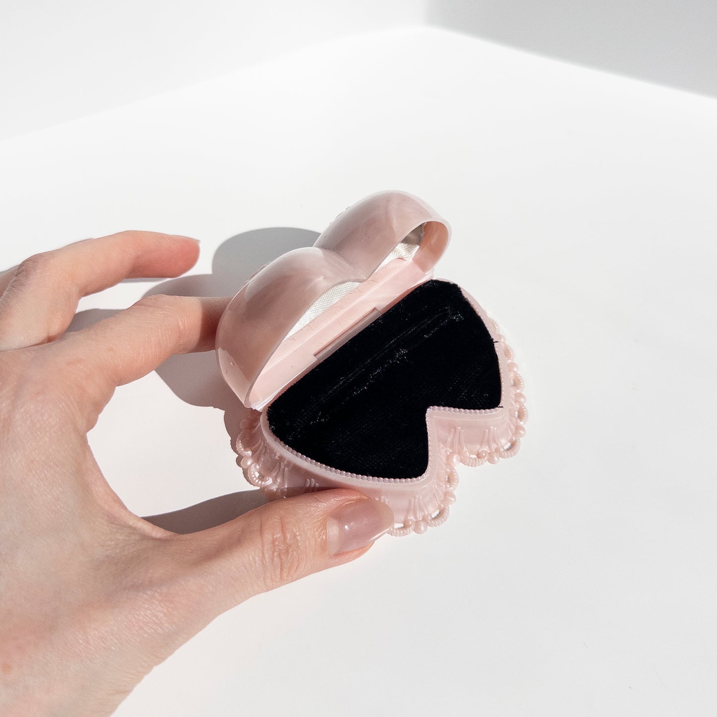 Vintage Pink Hearts Celluloid Ring Box