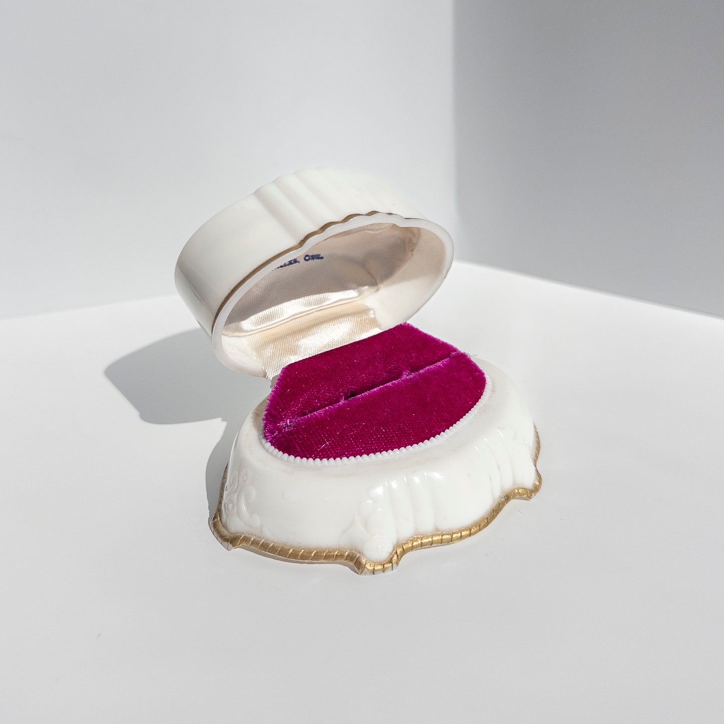 Vintage White and Gold Celluloid Ring Box